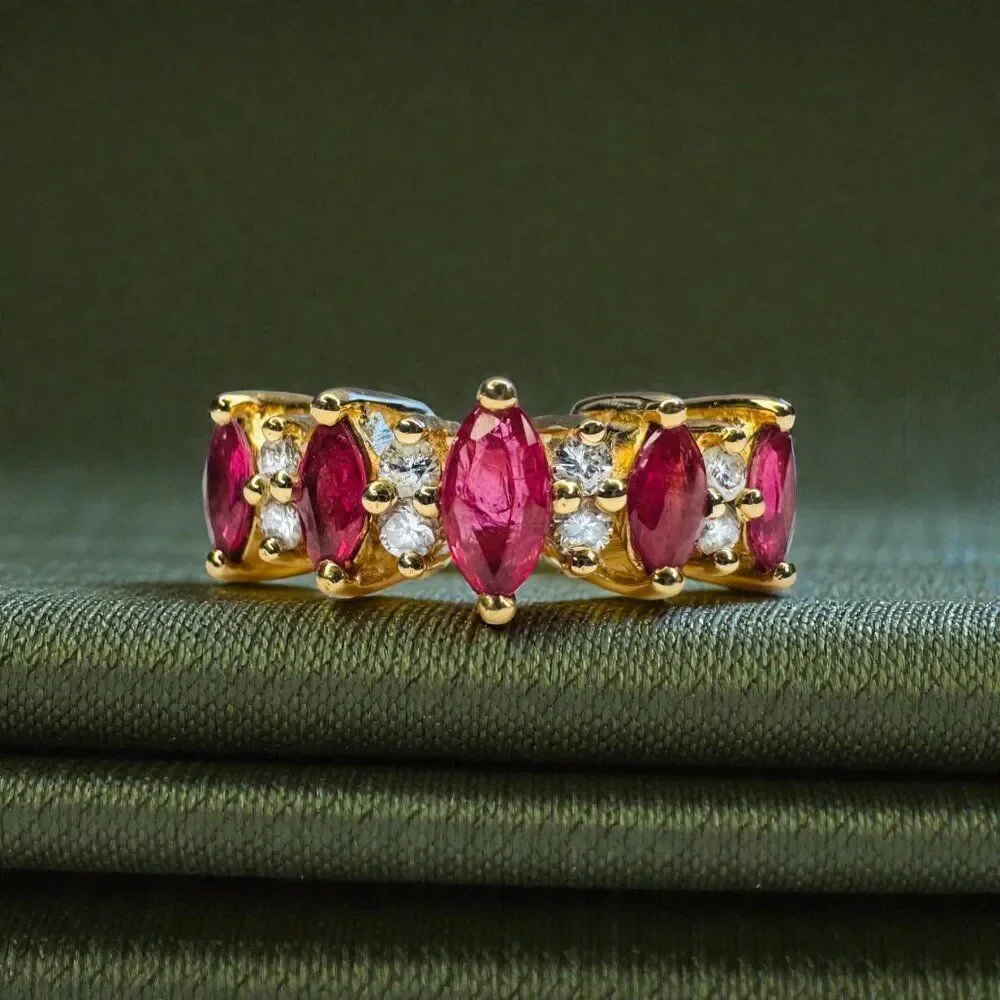 DESIGNER- 14K Gold Natural Ruby & Diamond Ring -Size 5.5- 1CT Stacking Ring 3.1g